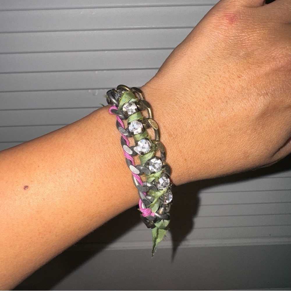 Juicy Couture brass and silver chain bracelet with oversized rhinestone detail